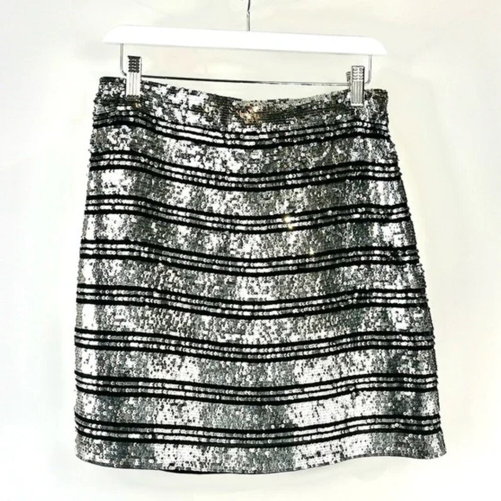 Derek Lam 10 Crosby Black and Silver Sequin-Stripe Mini Skirt